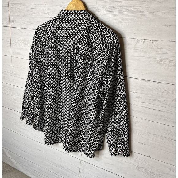 Talbots Shirt Womens SZ 18WP Black & White Clover Wrinkle Resistant Long Sleeve - Picture 10 of 15